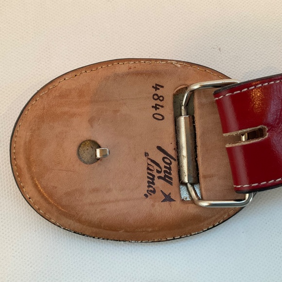 WOMENS VINTAGE TONY LAMA RED LEATHER BELT AND REMOVABLE BUCKLE SIZE 30 EUC main image 5
